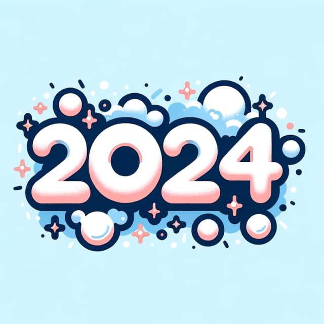 Playful and endearing text of '2024' in a cartoonish and bubbly style